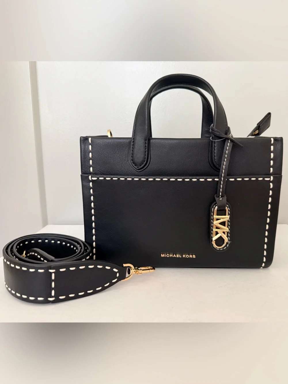 Michael Kors Black Leather Small East West Gigi Messenger Tote